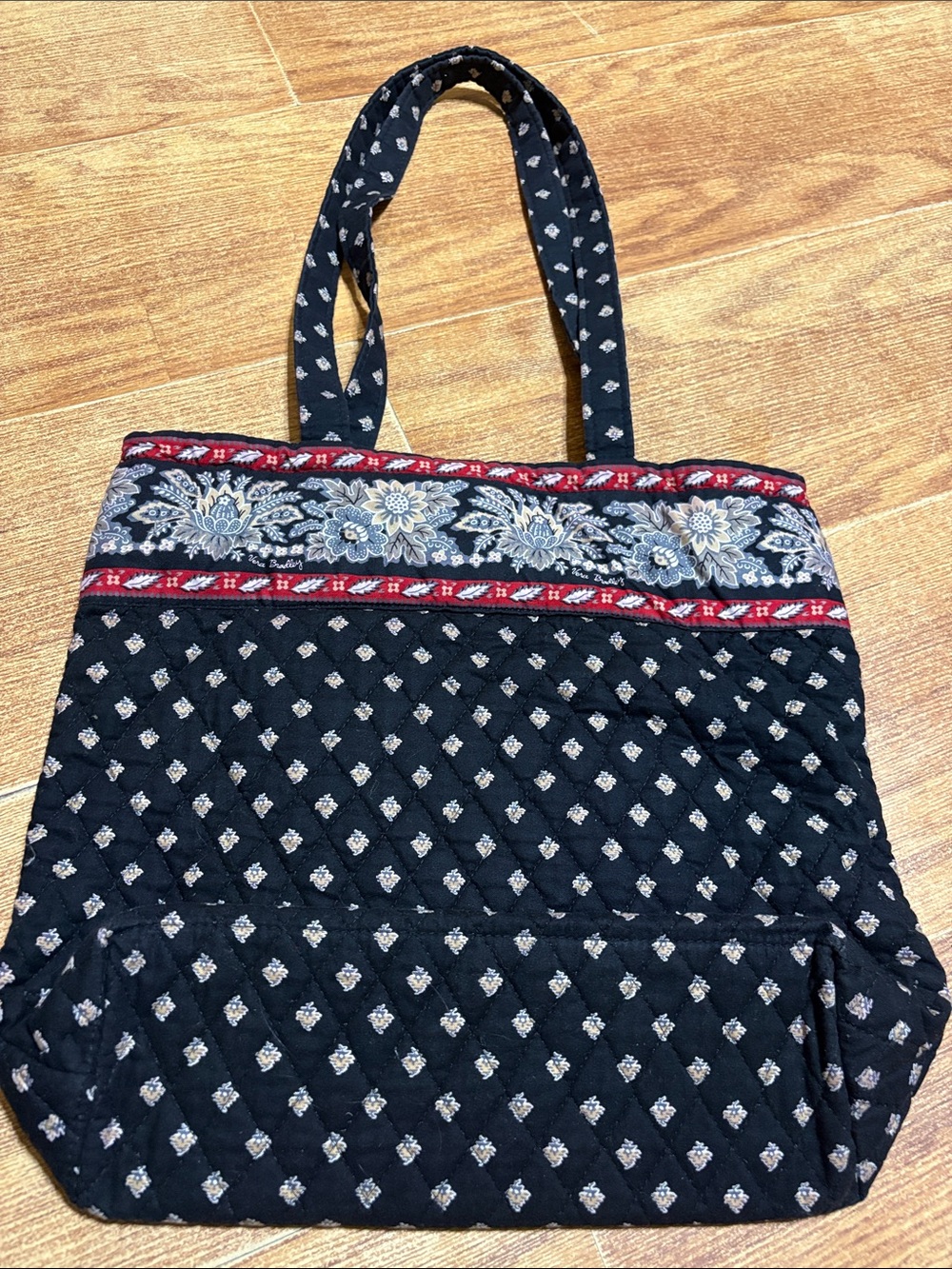 Vera Bradley Navy Quilted Tote with Floral Band